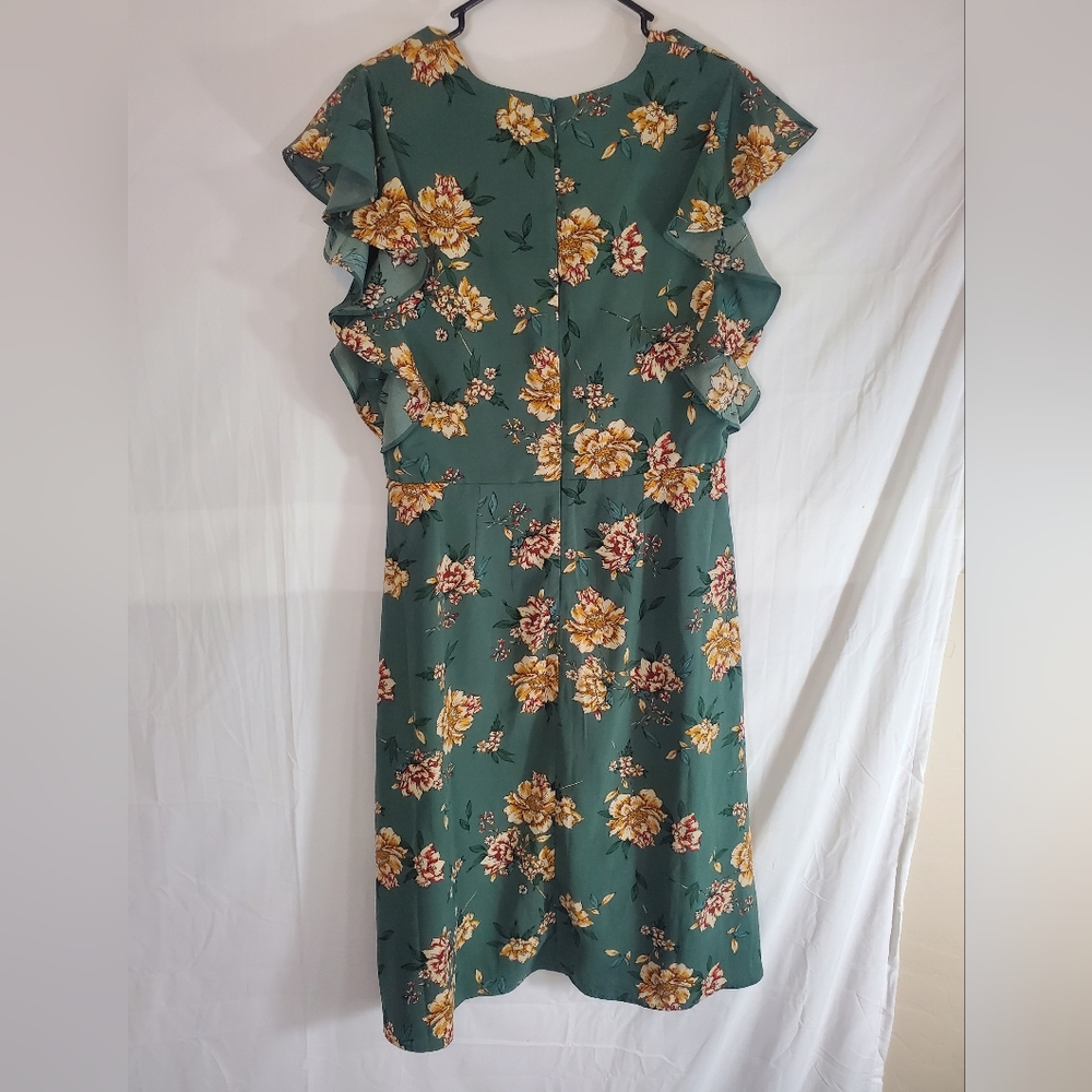 JOA Women's Size Large Green Floral Flutter-Sleeve V-Neck Dress New With Tags - Picture 6 of 6